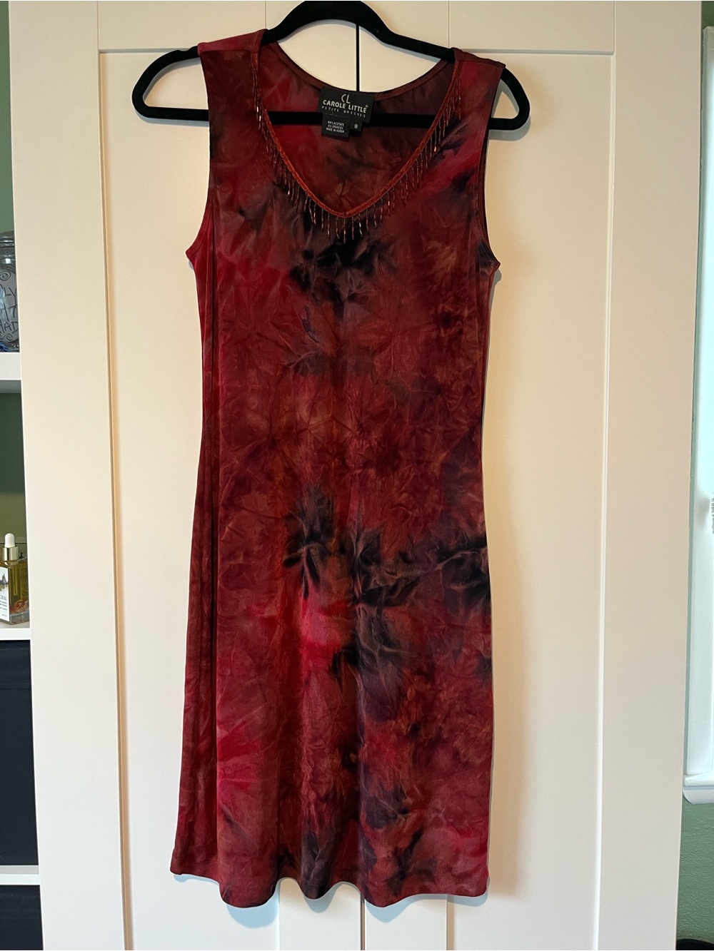 Carole Little Burgundy and Black Tie-Dye Sleeveless V-Neck Dress